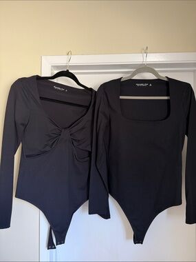 Abercrombie Black Long-Sleeve Twist & Square Neck Bodysuits